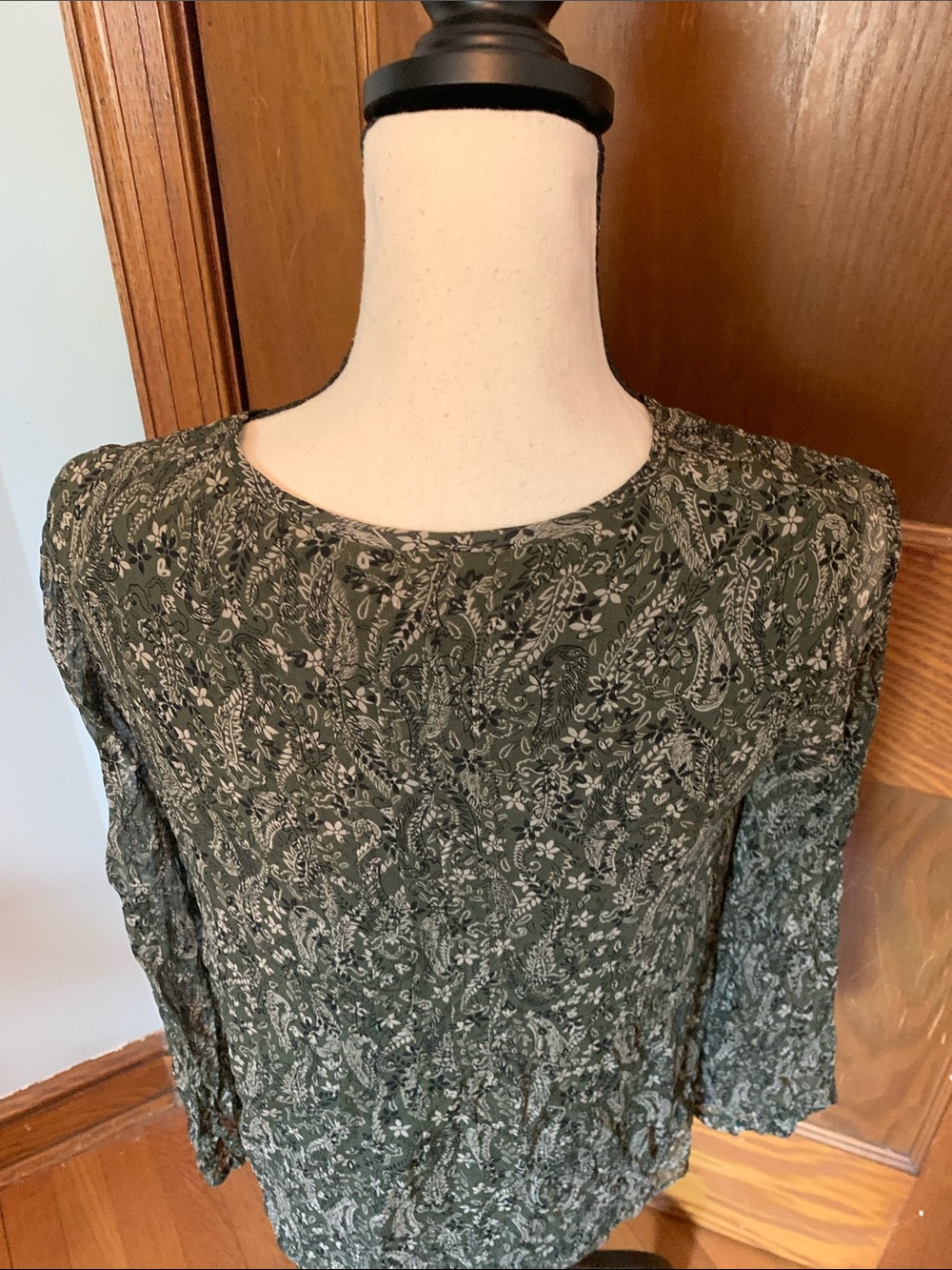 Shoshanna Green Paisley Long Sleeve Peasant Blouse - Picture 7 of 10